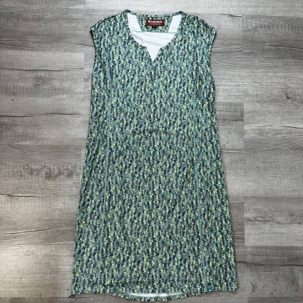 Simms Drifter Dress Womens Large Green Printed Sleeveless V-Neck Outdoor Fishing